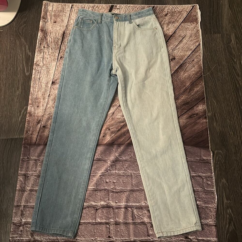 Nasty Gal Two Tone Straight Leg Denim Jeans 6 Color Block Casual Festival Y2K